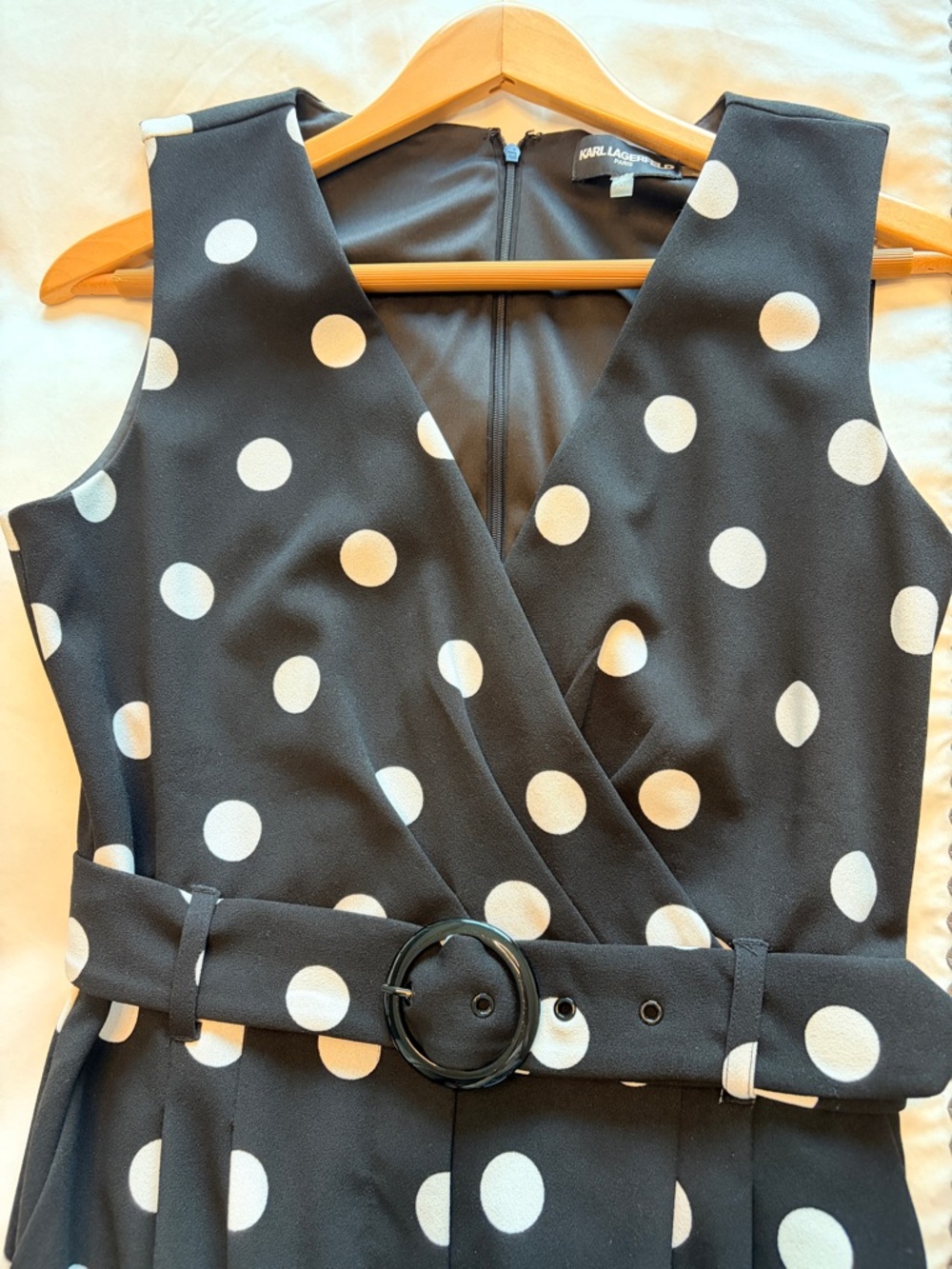 Karl Lagerfeld Jumpsuit: Black  with White Polka Dots. - Picture 3 of 10